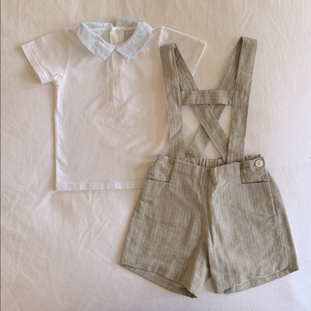 Pepa London - Baby Boy Set of Striped Shorts with Braces and Cotton Top, 3Y